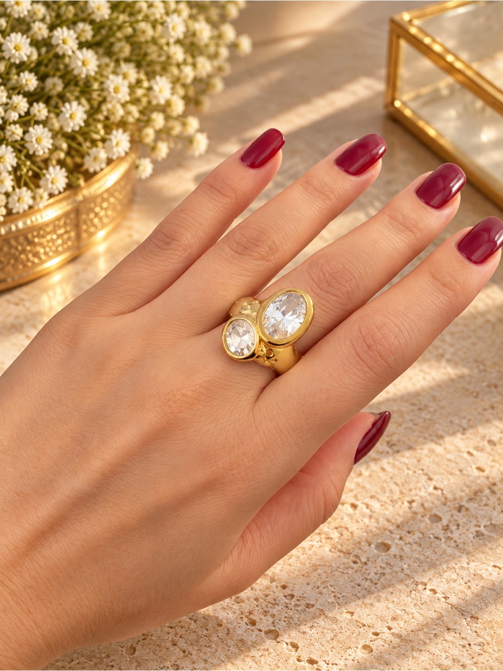 Gold Statement Double Crystal Ring